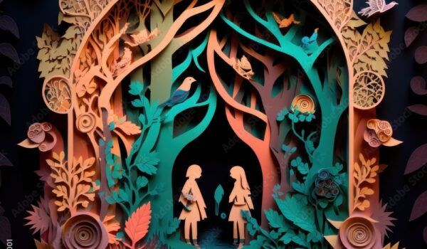 HANSEL E GRETEL داستان برش کاغذ افسانه ای، سبک روی رنگ ها، تولید شده توسط هوش مصنوعی- دانلود رایگان - عکس و وکتور 