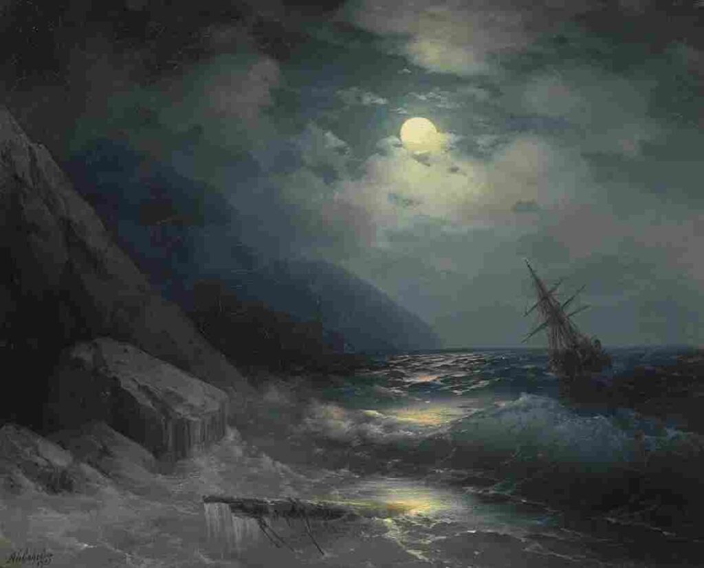 نقاشی Aivazovsky – Moonlit landscape with a ship1881