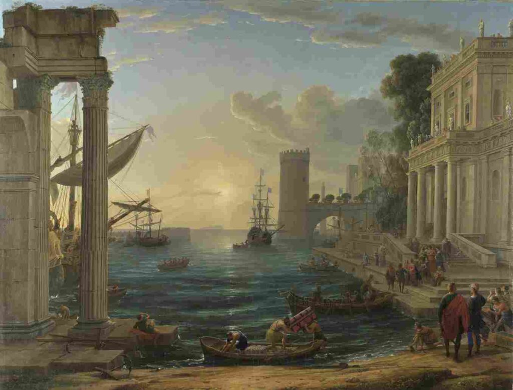 نقاشی Claude - Seaport with the Embarkation of the Queen of Sheba