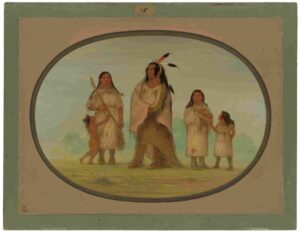 نقاشی George Catlin - Assinneboine Warrior and His Family