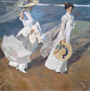 نقاشی Joaquin Sorolla - Strolling along the Seashore