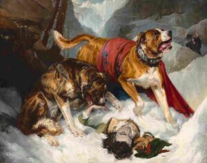 نقاشیSir Edwin Landseer Alpine Mastiffs Reanimating a Distressed Traveler